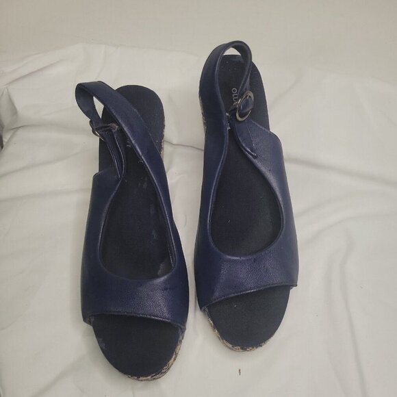 Old Navy Women's 10 Blue Leather Woven Wedge Platform Open Toe Slingback Sandals - Picture 5 of 5